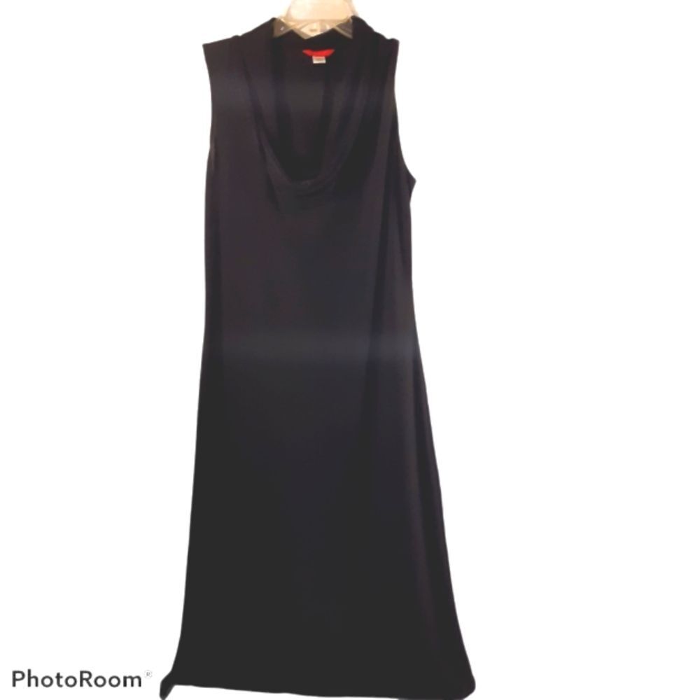 Jersey Knit Cowl Neck Black Maxi Travel Dress sz L
